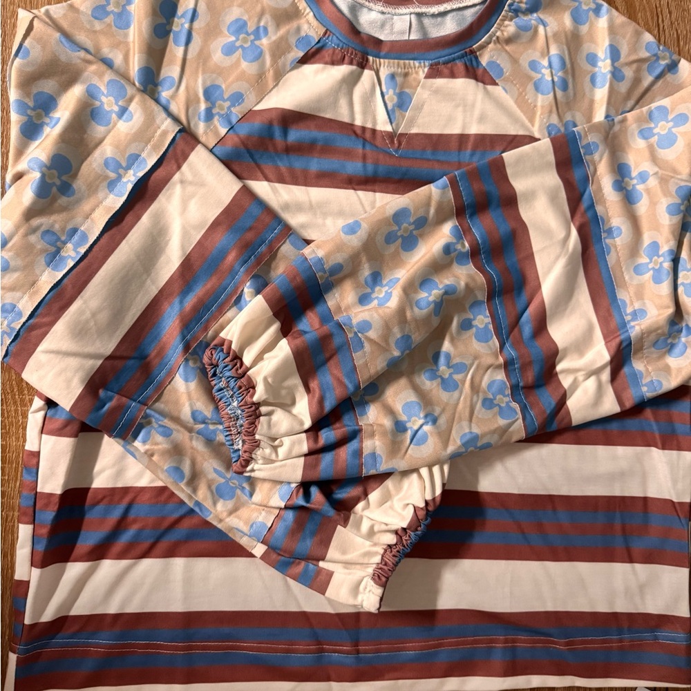 Striped and Floral Short Sleeve Top